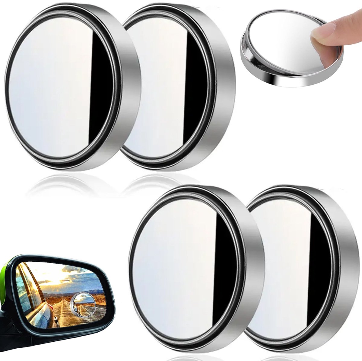 Image of 4x Dodehoekspiegel rond - Auto Dode Hoek Spiegels - Dodehoekspiegel - Buitenspiegels - Achteruitkijkspiegel - Extra Autospiegel - 50mm - HD instelbaar - 360 Graden Roteerbaar - Zelfklevend - Voor alle Auto, Vrachtwagen, SUV, Caravan