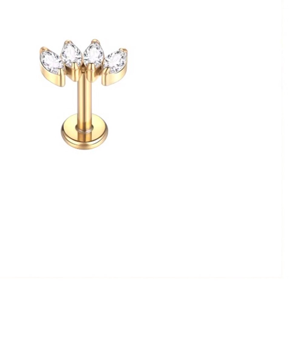 Piercing voor Oor - Kleur: Goud - Formaat: 12 x 6 MM - Titanium - Tragus / Kraakbeen / Helix / Conch - Oorpiercing - Piercing Sieraad - Hoge Kwaliteit - Labret Piercing - Luxe Sieraad - Oorbellen