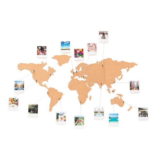 murando Prikbord Wereldkaart 90x60 cm Kurk Boord & Canvas Afdruk op Niet geweven Materiaal Memobord Prikbord Afbeelding Foto Foto Schilderen Home Decor Muurkaart Kaart Continenten k A 0056 p b