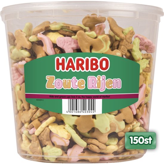 Haribo Zouten Rijen - snoep salmiak met fruitsmaak - 150 stuks silo