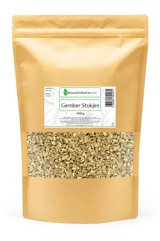 Natuurproduct Gember voor Kruidenthee - 1000 gram - 100% Puur voor Pittige & Verwarmende Gemberthee - Gedroogd & Cafeïnevrij