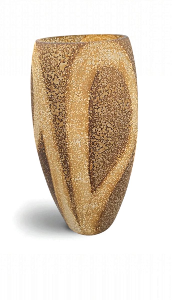 Terroso Panthera - Bloemenvaas - Handgemaakte Design Vaas - Natuursteen Look - Uniek Zandkleurig Patroon - Hoogwaardig Glas - 38 cm Hoog Zandsteenbruin