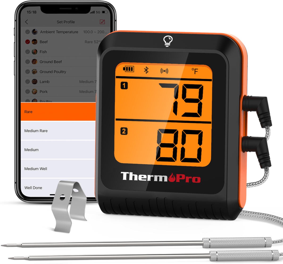 ThermoPro TP920 650 ft Bluetooth draadloze vleesthermometer met dubbele sonde en slimme app