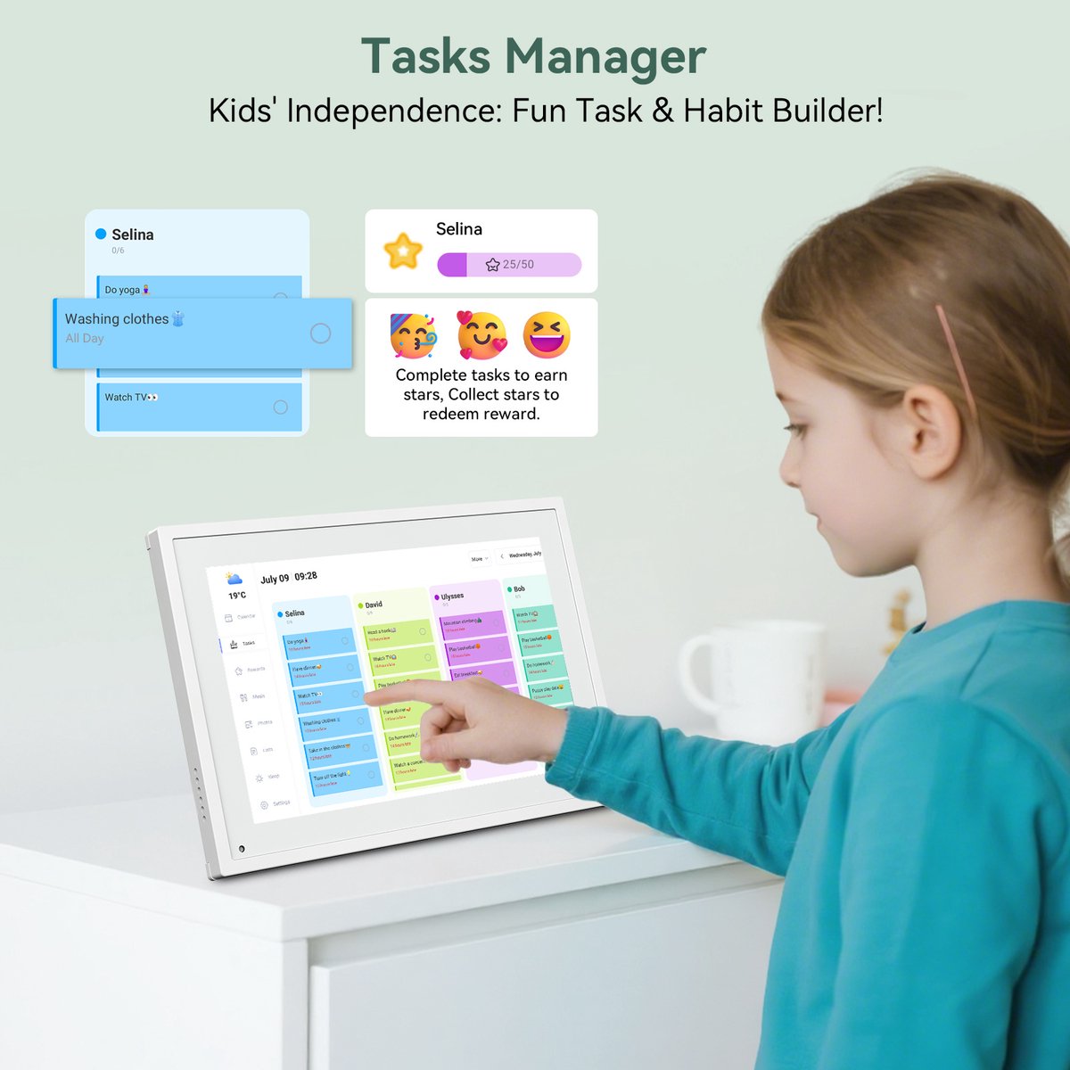 TABWEE P10 10,1" Digitale fotolijst WiFi- Smart Touchscreen - Digitale Fotolijst-Gezinsrooster & Takenlijst & Maaltijdplanner - Interactief Display met Bureaustandaard-Wit thumbnail 5