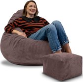 Pouf DreamRoots pour Adultes ou Enfants – Pouf en velours côtelé avec repose-pieds et housse amovible – Rembourrage inclus – 90 x 90 x 100 cm – Cacao torréfié