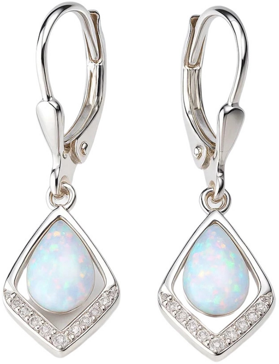 Zilveren Oorbellen met Opaal - Oorbellen dames zilver - oorbellen dames - Opal Earrings - oorbellen zilver - Sterling Zilveren - Zilver 925 - Amona Jewelry