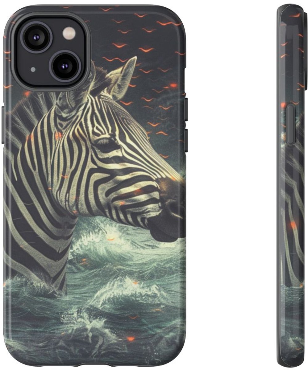 Zebra in Water met Gloeiende Vonken – Telefoonhoesje Geschikt voor iPhone 14 Plus