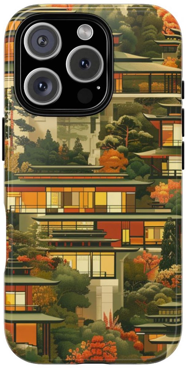 Herfstlandschap met Moderne Architectuur – Telefoonhoesje Geschikt voor iPhone 16 Pro