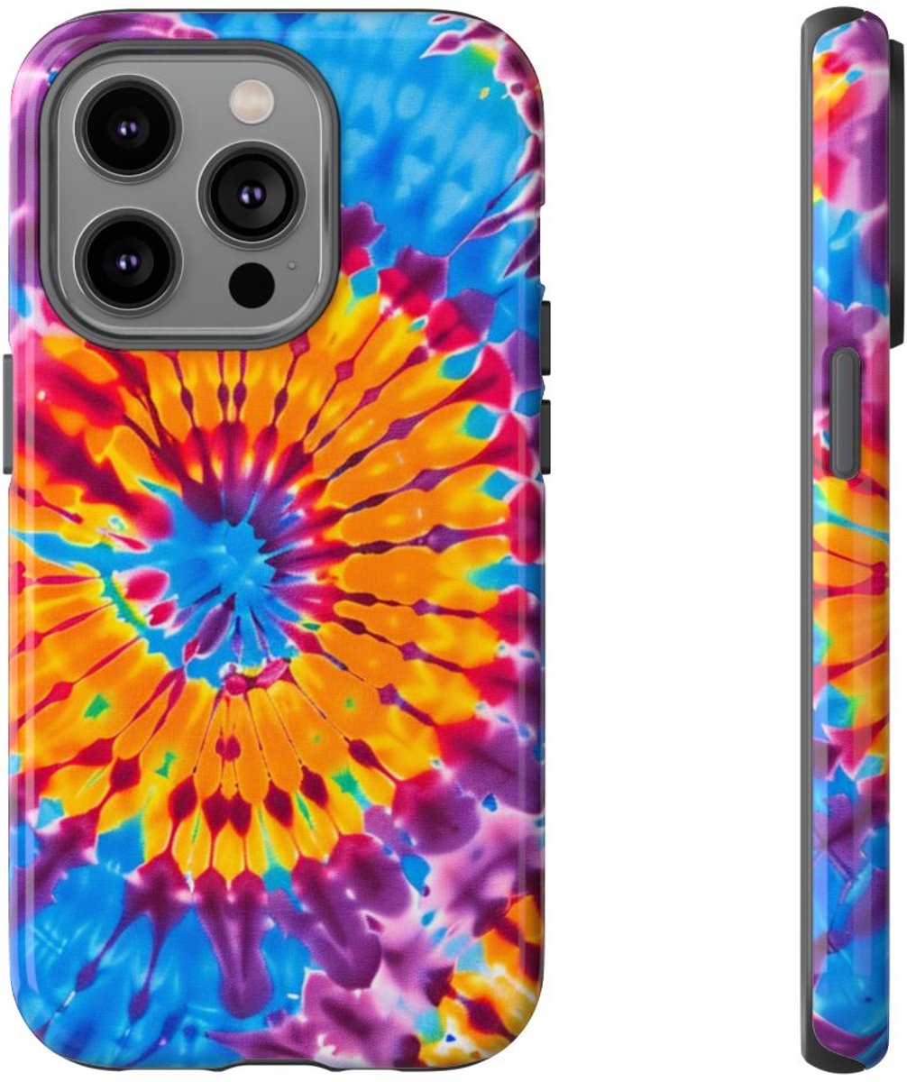 Vrolijk Tie-Dye Spiraalpatroon – Telefoonhoesje Geschikt voor iPhone 14 Pro