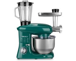 Foodprocessor Met 7 Accessoires - Mengbeker - Vleesmolen - Grote Kom - Beschermdeksel - Garde - Mixer En Kneedmachine - Groen - 6 Liter