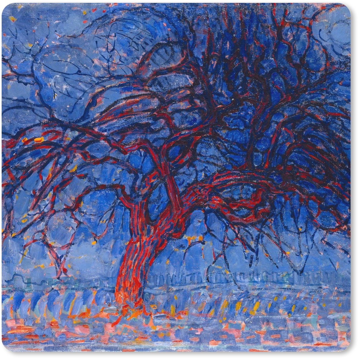 Muismat XXL 60x60 cm - Bureau onderlegger - Bureau mat Rode boom - Piet Mondriaan - Bureaumat - Gaming mousepad xl - Bureaulegger groot - Computer deskmat