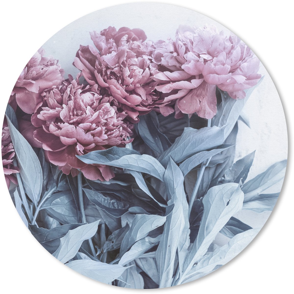 Muismat rond 20x20 cm - Mousepad Roze pioenrozen op marmer - Ronde muismatten