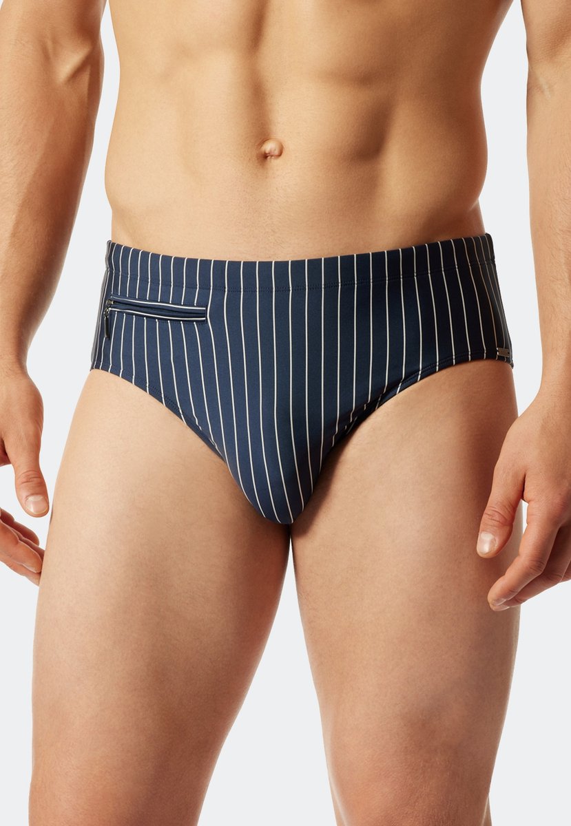 SCHIESSER Nautical Casual heren badkleding - zwemslip met ritsvak tricot gerecycled stroken admiraal — afbeelding 2