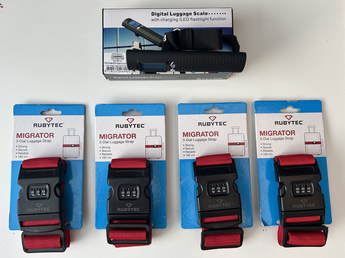 Kofferriem met Cijfer slot - Bagage Riem - Luggage Strap - Kofferband - Gesp - 183 Cm Rood Verstelbaar - Bagageriem - 183 Centimeter - Extra Beveiliging - Reizen - vakantie Set van 4 Stuks nu met extra koffer weegschaal