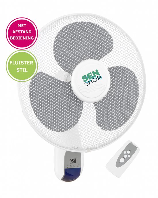 Wandventilator 40 cm Fertraso met afstandsbediening, 3 snelheden, oscillerend, stil, wit/grijs