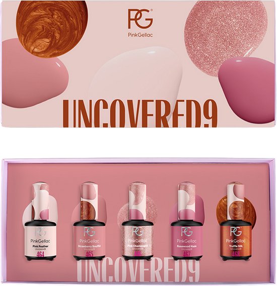 Pink Gellac Uncovered9 Collection Box - Gellak Set van 5 x 15 ml Kleuren Gellak - Gel Nagellak Geschenkset Vrouwen - Gel Lak Cadeauset Vrouw - Gelnagellak Set met 5 Kleuren