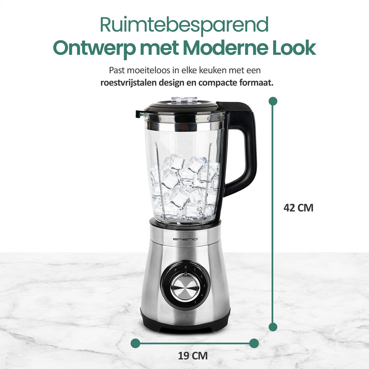 Emerio Blender 1.75L - 1000W Smoothie Maker met 5 Snelheden en Glazen Kan - RVS Messen en Vaatwasmachinebestendig - Blender-to-Go - BL-126794 – foto 5