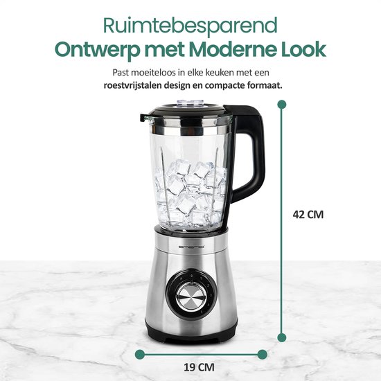 Emerio Blender 1.75L - 1000W Smoothie Maker met 5 Snelheden en Glazen Kan - RVS Messen en Vaatwasmachinebestendig - Blender-to-Go - BL-126794 van Merkloos — afbeelding 5