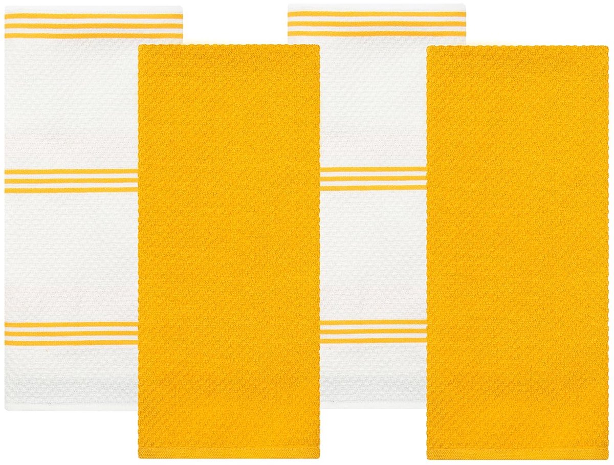 Badstof Theedoeken - Set van 4 - 100% Katoen - Geel - Keukenhanddoeken - Zacht en Absorberend - 406 x 71 cm - Restaurant Bar Glazen Keukendoeken