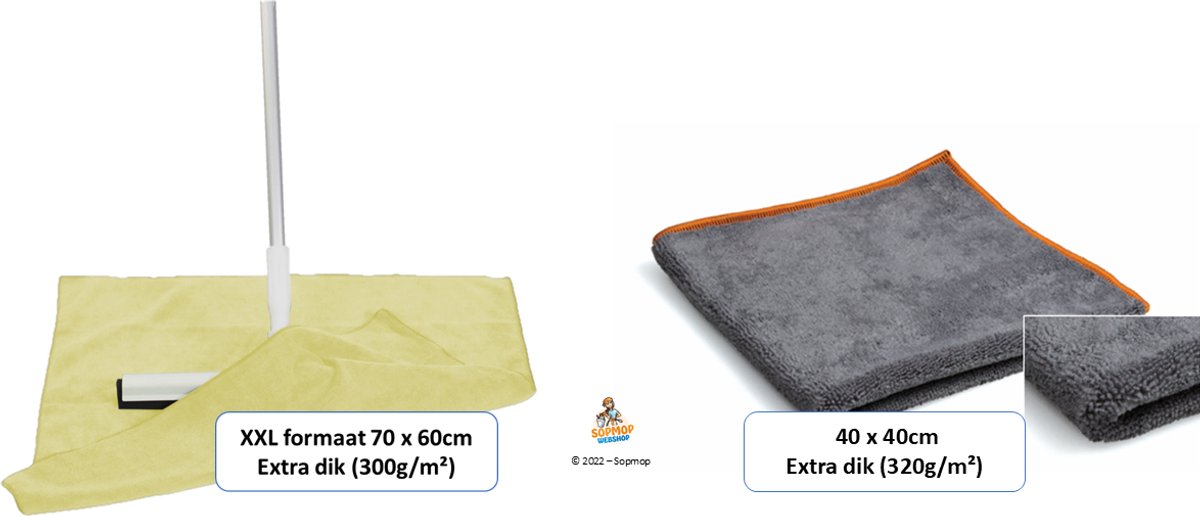 Sopmop Professionele Dweildoek XXL Yellow 60 x 70cm & 1001 Dingen Microvezeldoek Grey/Orange 40 x40cm