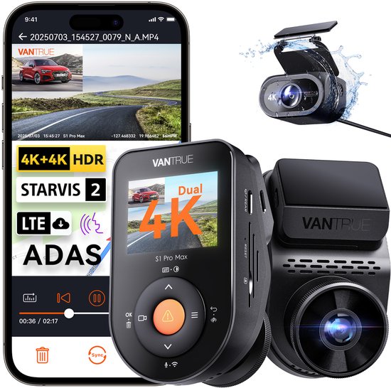 VANTRUE F1 4K 1080P Caméra de Moto étanche IP67,5GHz WiFi GPS Dashcam Moto Avant et Arrière, Alertes Vocales, 24H Détection de Collision,Statistiques de Kilométrage,WDR & HDR & Appli,300° Max 512G