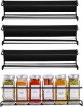 Étagère à épices à suspendre magnétiquement - Organisateur d'épices - 4 Étagères à épices - Pour 24 Pots d'herbes aromatiques - Acier inoxydable Zwart mat