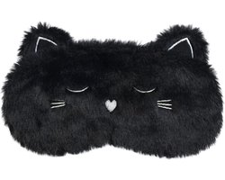 Schattig slaapmasker voor de ogen2stukken,Zwarte kat zacht pluche slaapmasker,Leuk cartoon kitten ooglapje nieuwigheid oogmasker,Geschikt voor kinderen, meisjes en volwassenen die op reis zijn-zwart,kat