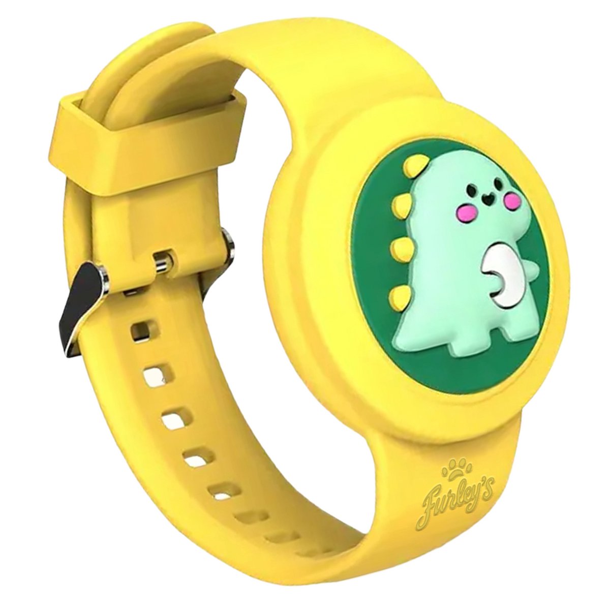 Furley’s Waterdichte Armband voor Kinderen - Geschikt voor Apple AirTag - Verstelbare Siliconen Band - Veilig Comfortabel - Gele Dino