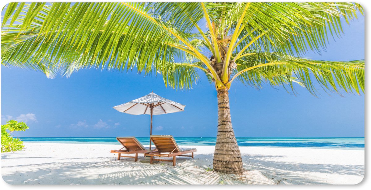 Muismat XXL 90x45 cm - Bureau onderlegger - Bureau mat Palmboom - Strandstoel - Parasol - Bureaumat - Gaming mousepad xl - Bureaulegger groot - Computer deskmat