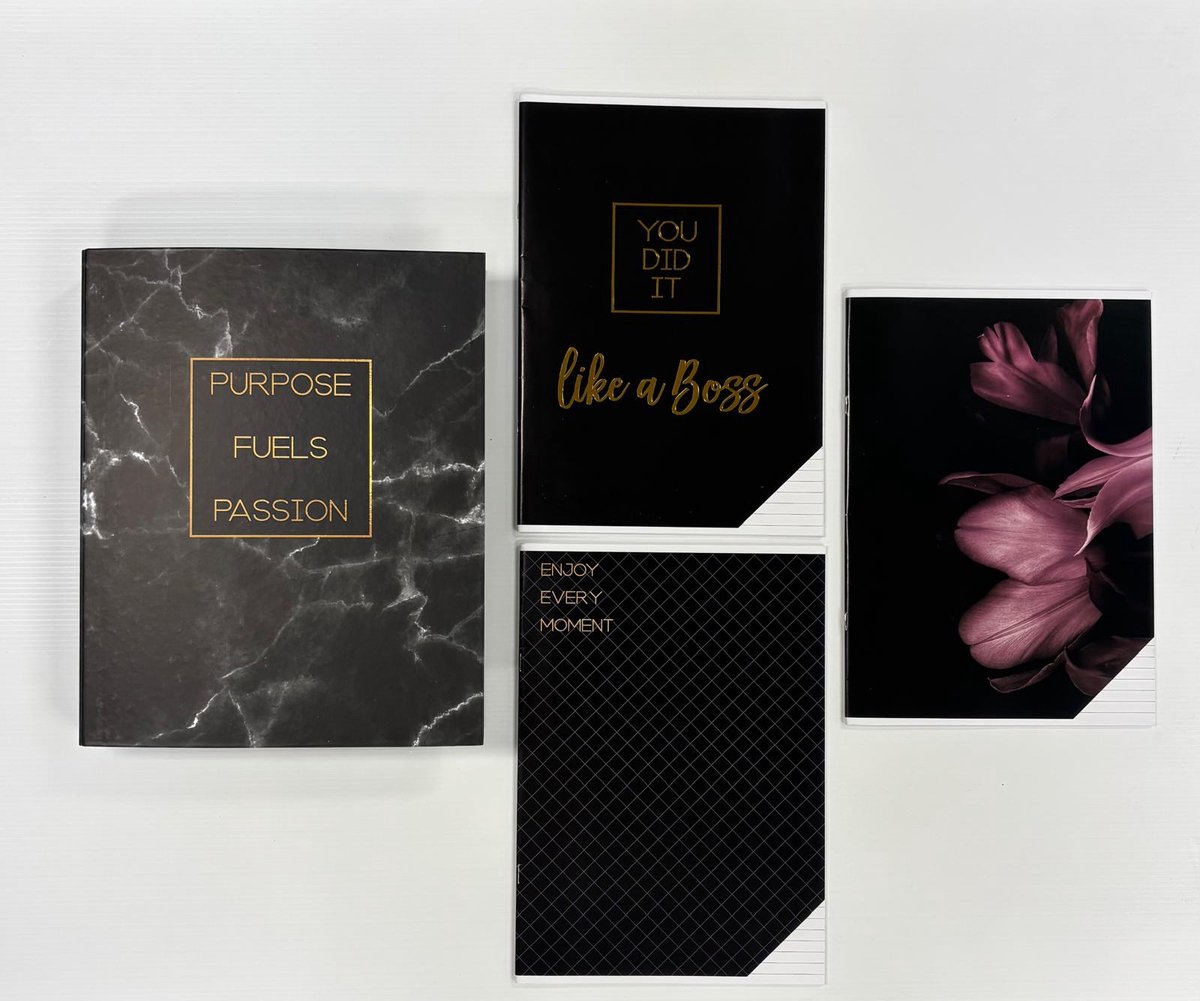 School set zwart/goud marmer - ringband A4 met schriften - kantoor set