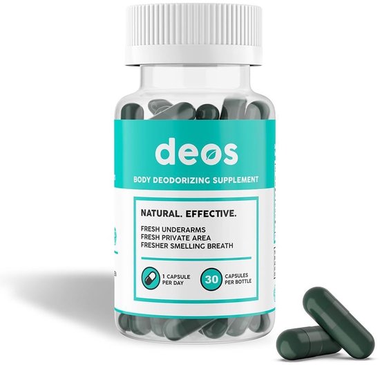 Flesje Deos Body Deodorizing Supplement met 30 capsules.