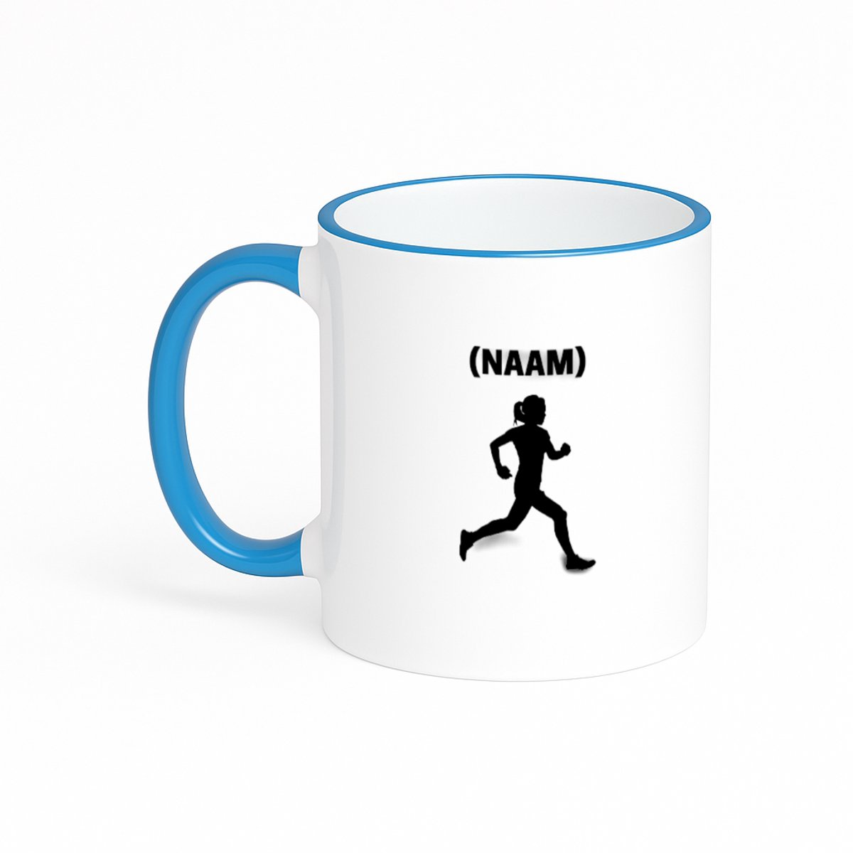 Hacebo® - Hardloop met eigen naam koffiebeker met gekleurde rand blauw - Hardlopen - Hardloper - thee mok - koffie beker - Sport - koffiemok - 330 ML