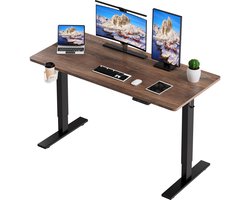 Zit-sta bureau elektrisch verstelbaar 120x60cm, Geheugenfunctie en anti-botsing, USB-A en TYPE C Poorten, Verstelbare Hoogte (Walnootkleur)