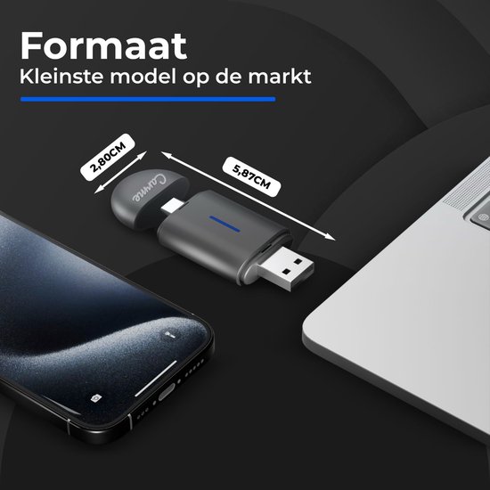 CarMe Mini 2-in-1 CarPlay Dongle - USB-A & USB-C - Draadloos CarPlay & Android Auto - Android Auto Dongle - Zwart