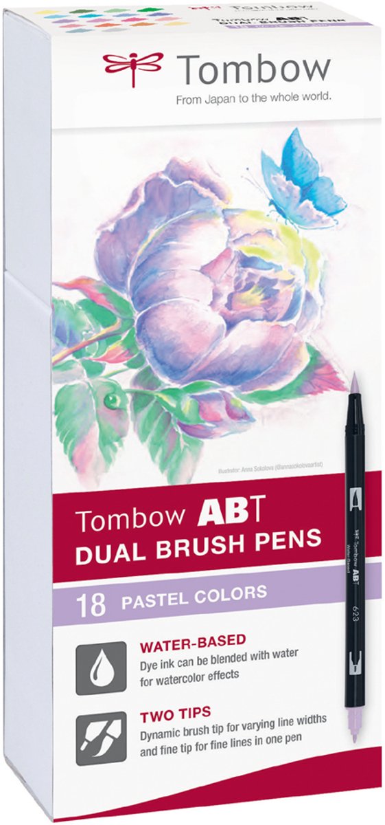 Tombow ABT Dual Brush Tekenpennen - Brushpennen - set van 18 stuks - Pastel kleuren — afbeelding 6