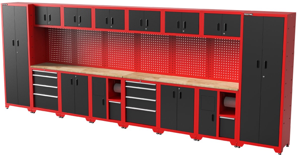 Feistos Juno 13 XL Gereedschapswand - 528 x 46 x 198 cm - Zwart/Rood