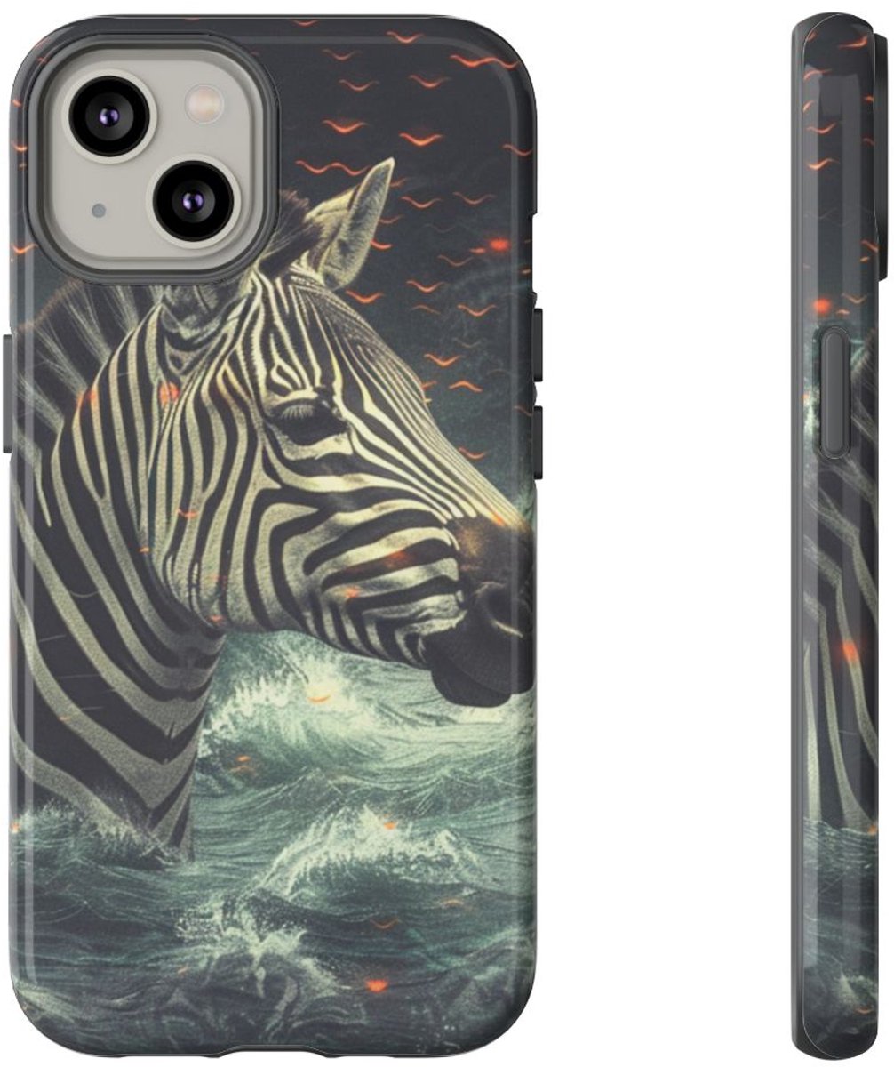 Zebra in Water met Gloeiende Vonken – Telefoonhoesje Geschikt voor iPhone 14