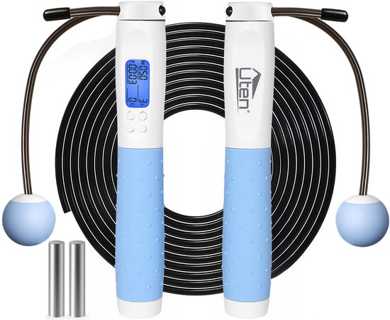 Uten Digitaal Draadloos Springtouw - Professioneel springtouw met teller - LCD-display - Incl. draadloze optie - voor Volwassenen en Kinderen- Blauw