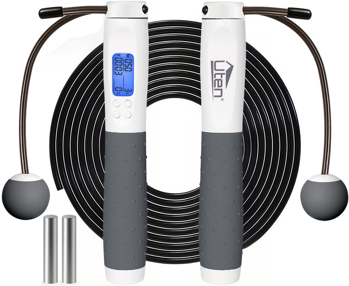 Uten Professioneel Sport Springtouw met Teller - Verstelbaar - Volwassenen en Kinderen - Jump Rope - Speedrope - Incl. draadloze optie - Grijs