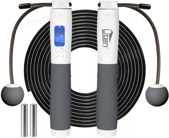 Uten Professioneel Sport Springtouw met Teller - Verstelbaar - Volwassenen en Kinderen - Jump Rope - Speedrope - Incl. draadloze optie - Grijs