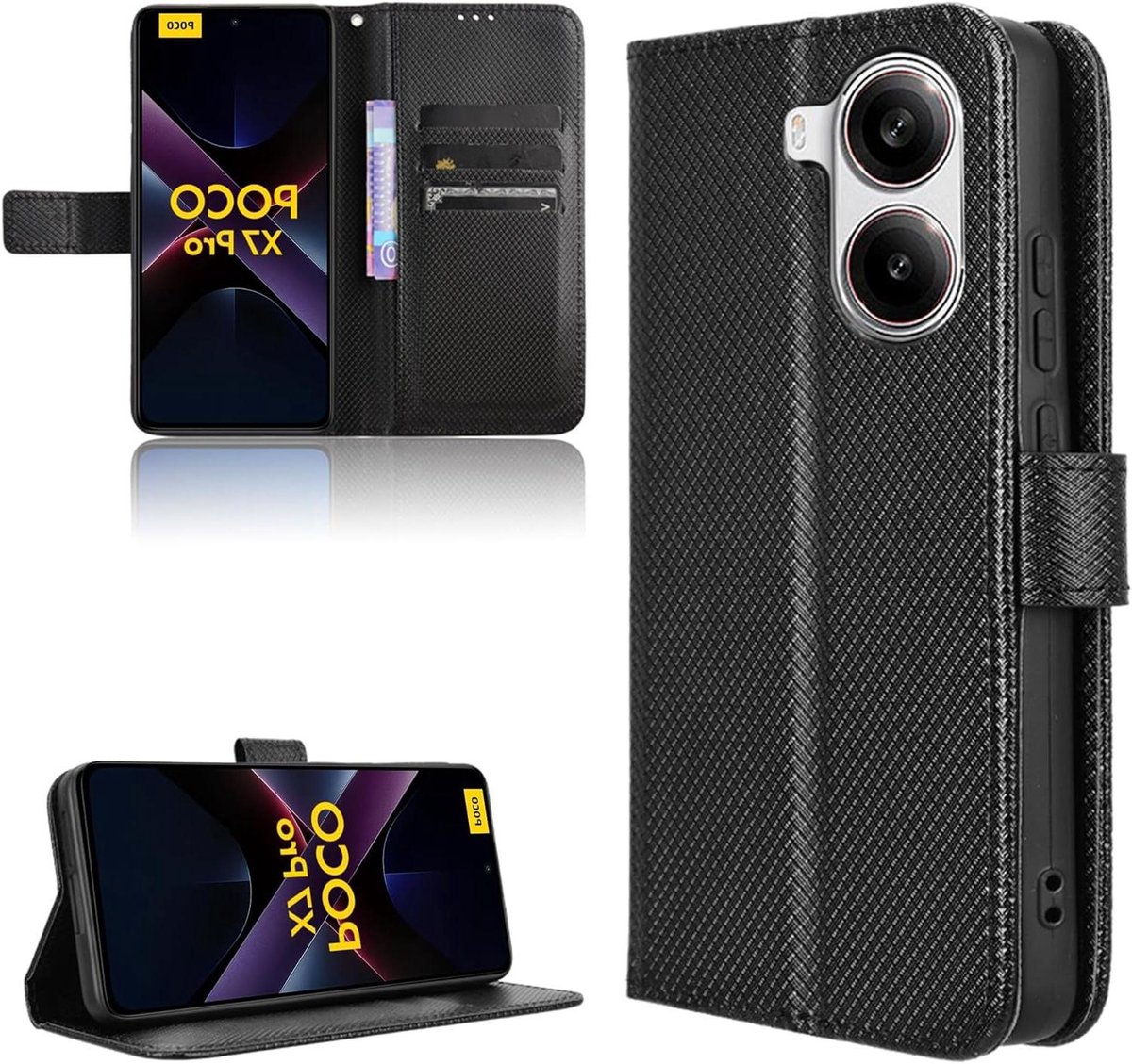 Premium magnetische klaphoes voor Xiaomi Poco X7 Pro 5G - Beschermhoesje met koolstofvezel in zwart - Luxe smartphone hoesje