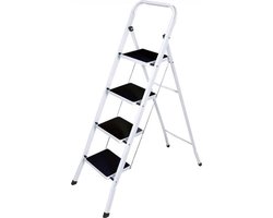 Beconfident stevige Huishoudtrap Keukentrap - 4 Treden - Metalen Huishoudladder Inklapbaar - Trapladder Opvouwbaar - Anti-Slip