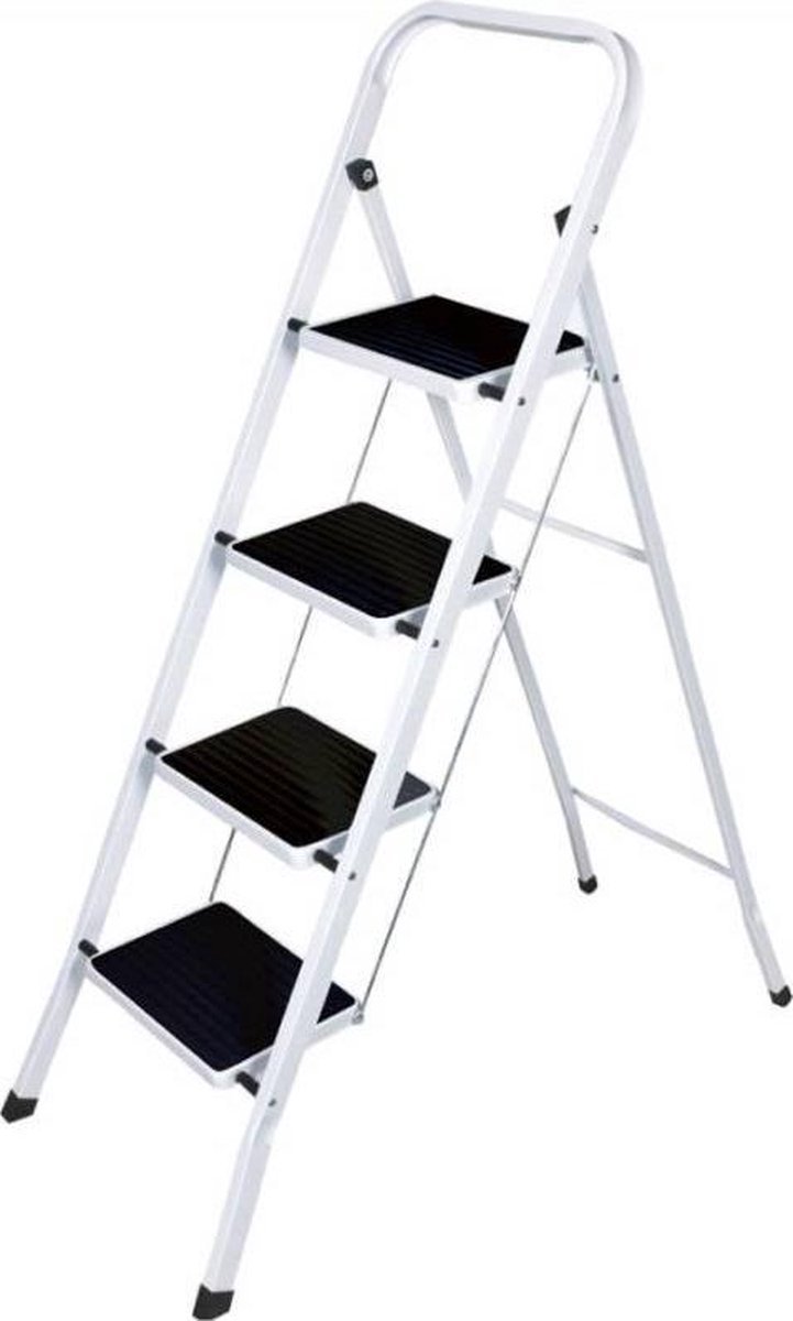 Beconfident stevige Huishoudtrap Keukentrap - 4 Treden - Metalen Huishoudladder Inklapbaar - Trapladder Opvouwbaar - Anti-Slip