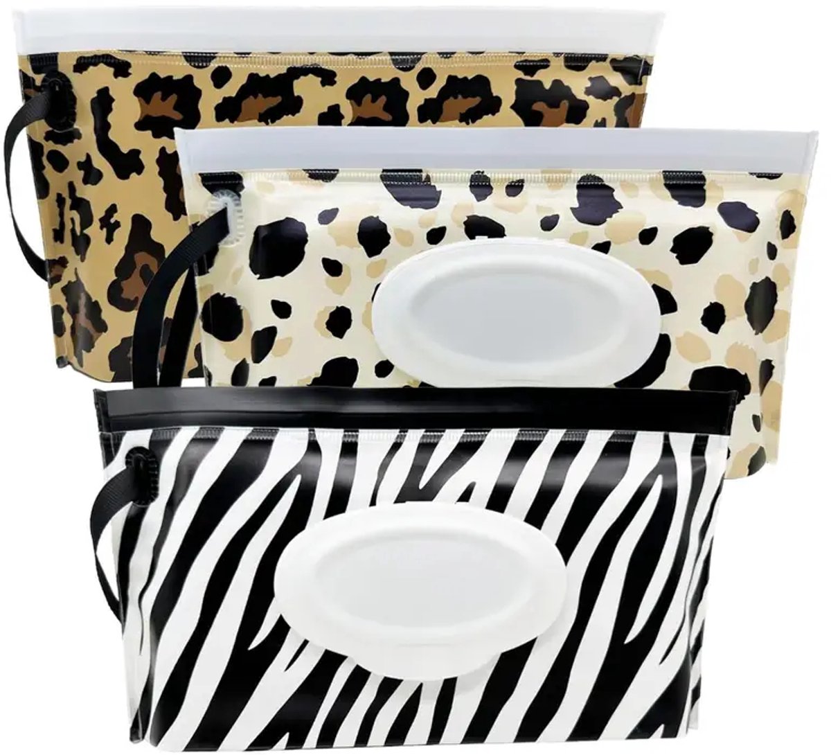 FA-VE Set van 3 Toilettasjes – Make-up, Toilet- & Schoonmaakdoekjes – Dierenprint