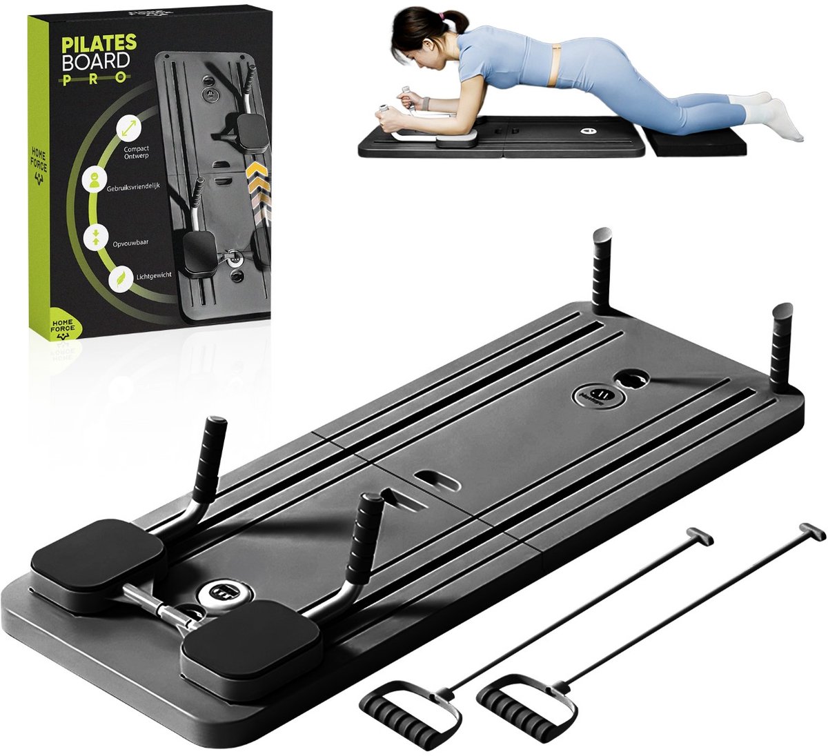 Home Force Opvouwbaar Pilates Board 8-in-1 – Buikspiertrainer & Reformer – Multifunctioneel Fitnessbord met Accessoires - Home - €49,99