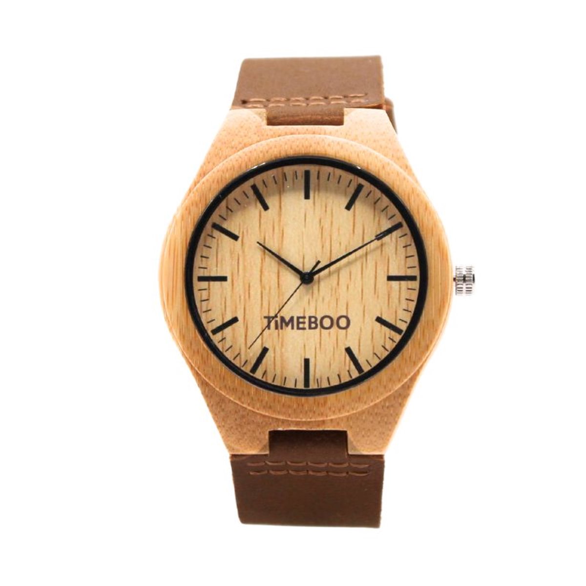 Timeboo horloge Big | Bamboe houten horloge | Heren - leer - Brown - met strepen