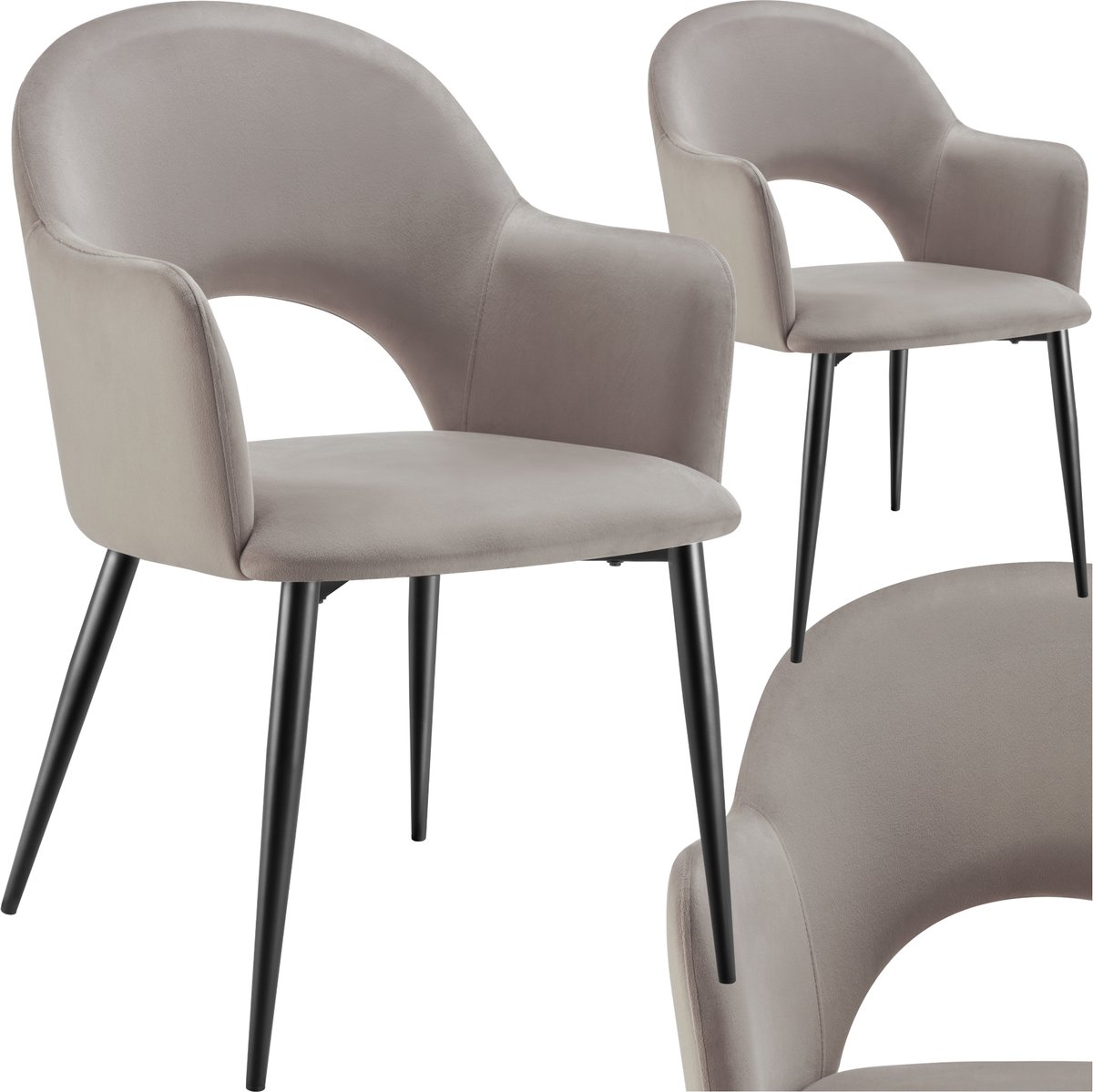 tectake® Set van 2 Eetkamerstoelen Sachel - Fluweellook Gestoffeerde Fauteuils - Keukenstoel - Ergonomische Stoelen voor Woonkamer en Keuken - Eetkamerstoel met Armleuning - 120 kg Draagkracht per Stoel - Taupe