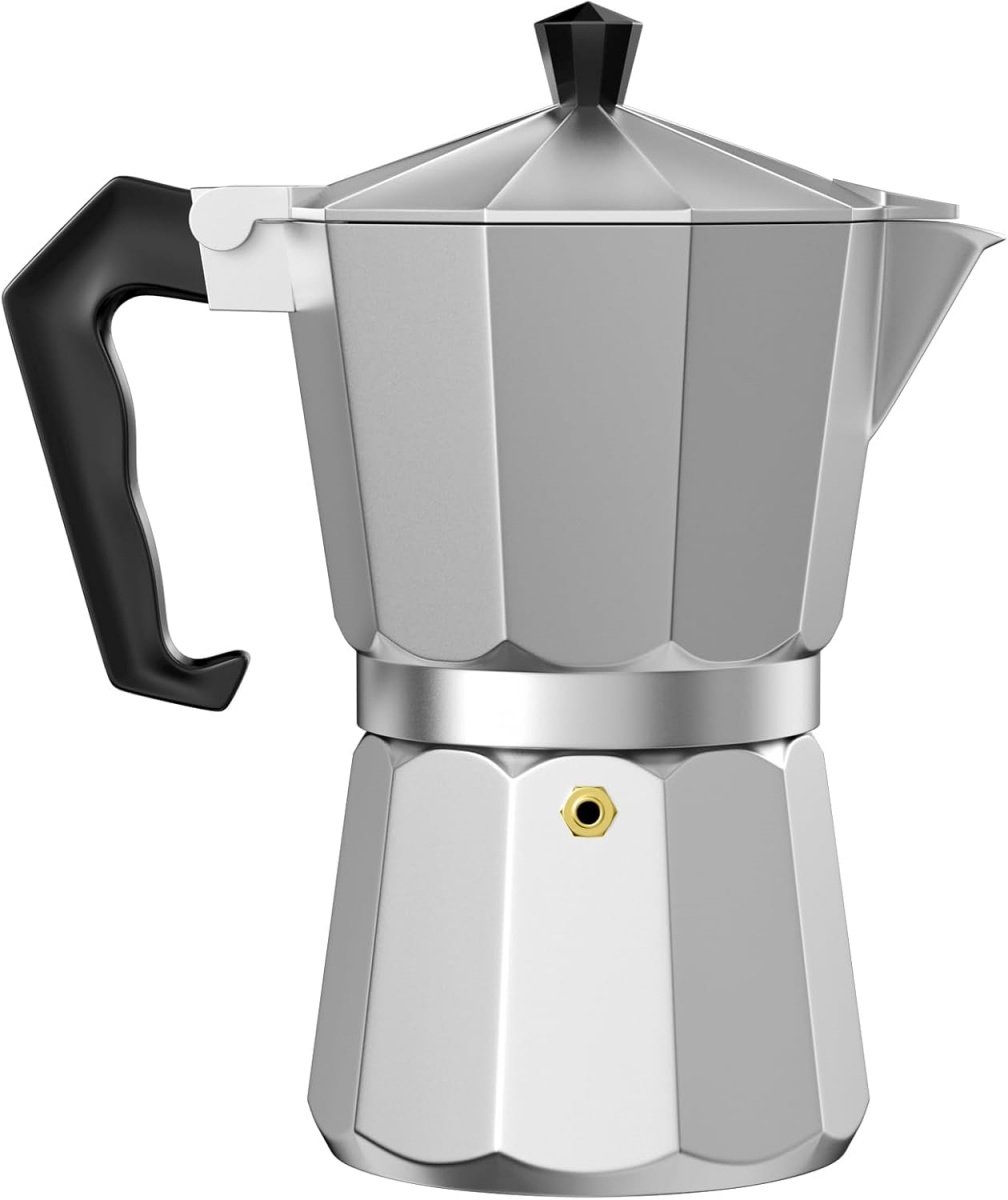 EXCITAT Mokapot - Italiaanse aluminium koffiezetter - inhoud 2 kopjes - espressomaker - met veiligheidsventiel en siliconen afdichtingsring - geschikt voor keramische en gasfornuizen - zilverkleurig