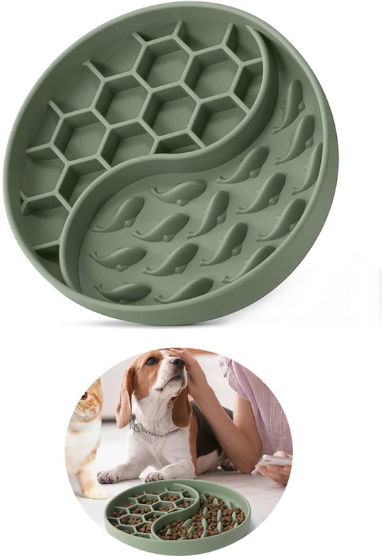 Anti-sling voerbak voor honden en katten - slowfeeder - likmat hond met grote zuignap - kattenlikmat voor natvoer en droogvoer - Anti-slip Designt - Anti schrokbak - Likmat hond - Anti schrokbak hond - donkergroen