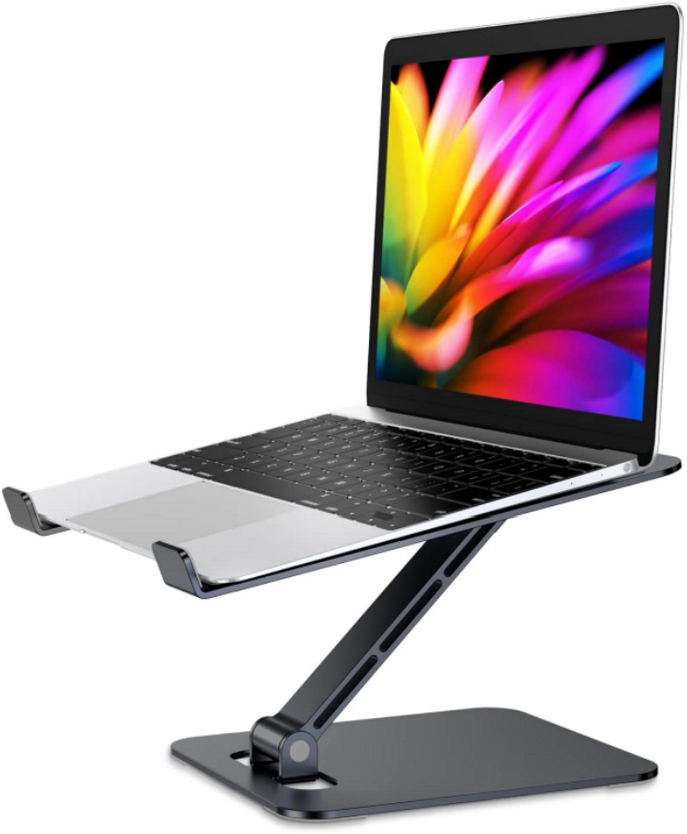 TOVBMUP Laptopstandaard - Hoogteverstelbare - Opvouwbare Aluminium Laptophouder met Brede Z-vormige Arm, Geschikt voor 10-17 Inch Laptops - Antislip Siliconen Voetjes & Ventilatie Openingen - Max. Draagvermogen 8kg - 24x23,5x18cm